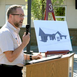 RCC Emergency Services department chair Gary Heigel speaks during the groundbreaking ceremony for the new $1 million building that will provide classroom space for RCC fire science classes.