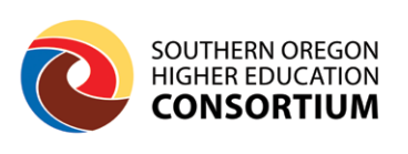 southern oregon higher education consortium logo all the colors of the colleges in a ball shape