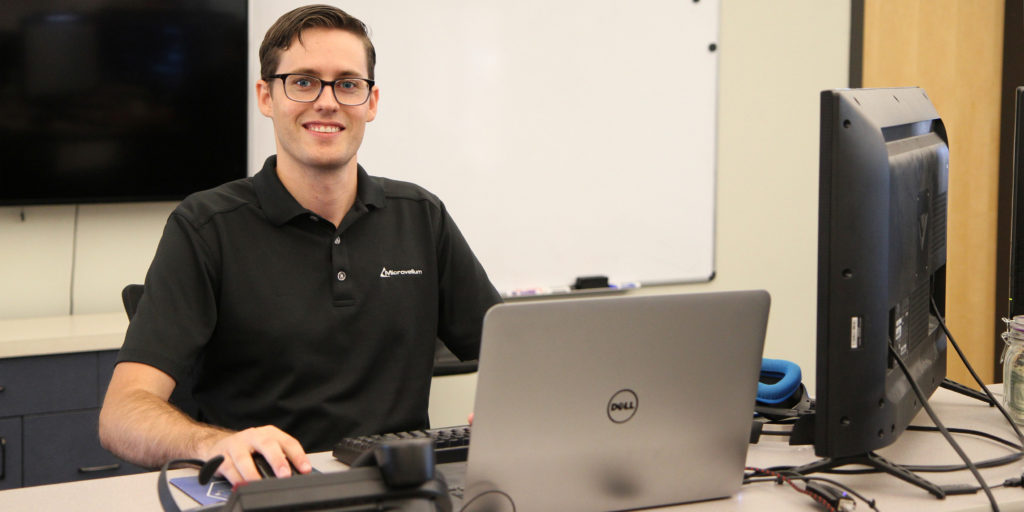 RCC graduate Brett Lapierre works as a quality assurance technician at Microvellum Software in Central Point.