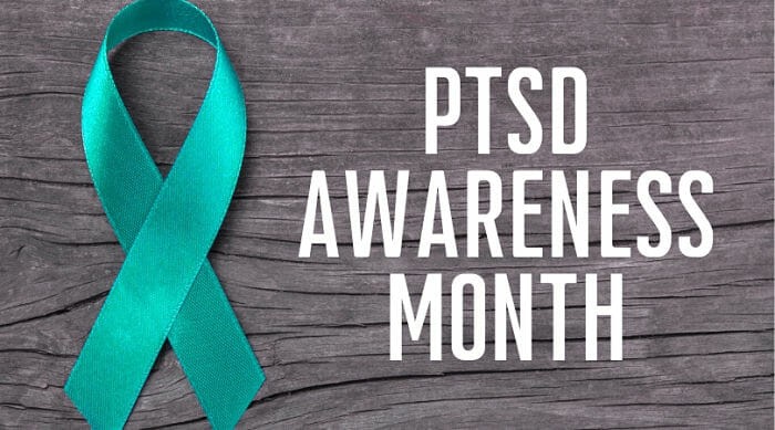 A teal ribbon for PTSD Awareness Month