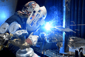 student welding in the industrial welding lab of the High Tech Center in White City, OR