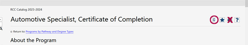 RCC Catalog Icons, the circled icon is for the "degree planner"